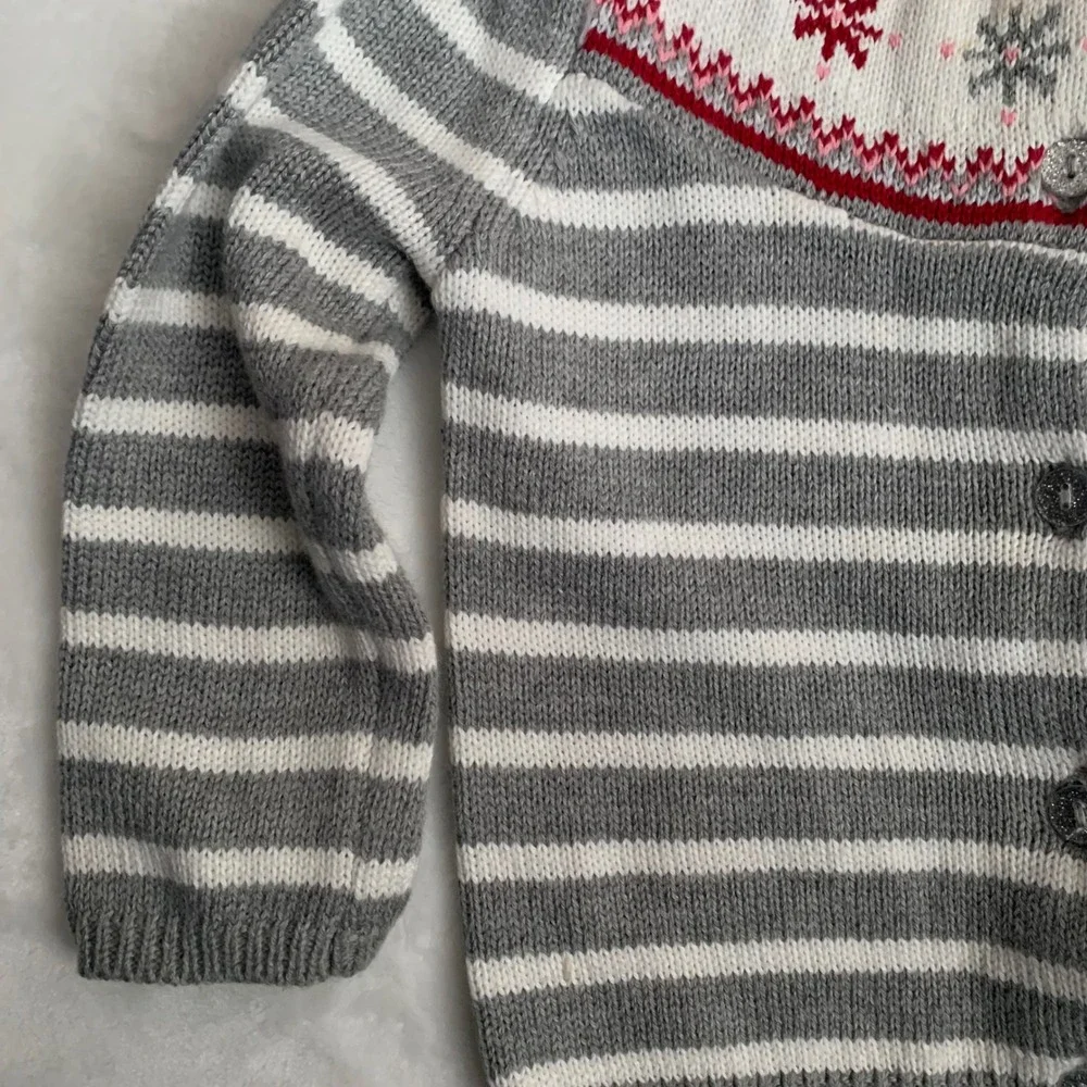 Gymboree 18-24 months Gray White Striped Snowflake Fair Isle Cardigan Sweater‎